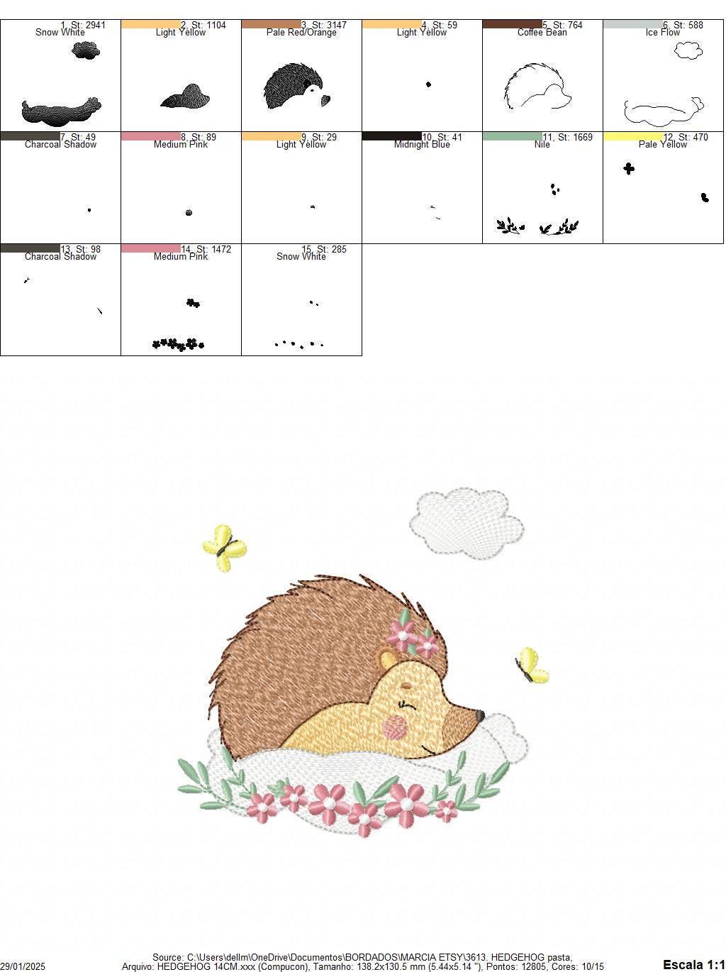Sleeping Hedgehog embroidery designs - Woodland Female Animal with flowers machine embroidery pattern - Porcupine file - Instant download