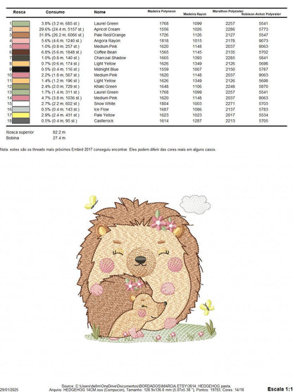 Hedgehog embroidery designs - Woodland Animal machine pattern - Baby Girl Mum and daughter Porcupine file - Instant download pes jef dst hus
