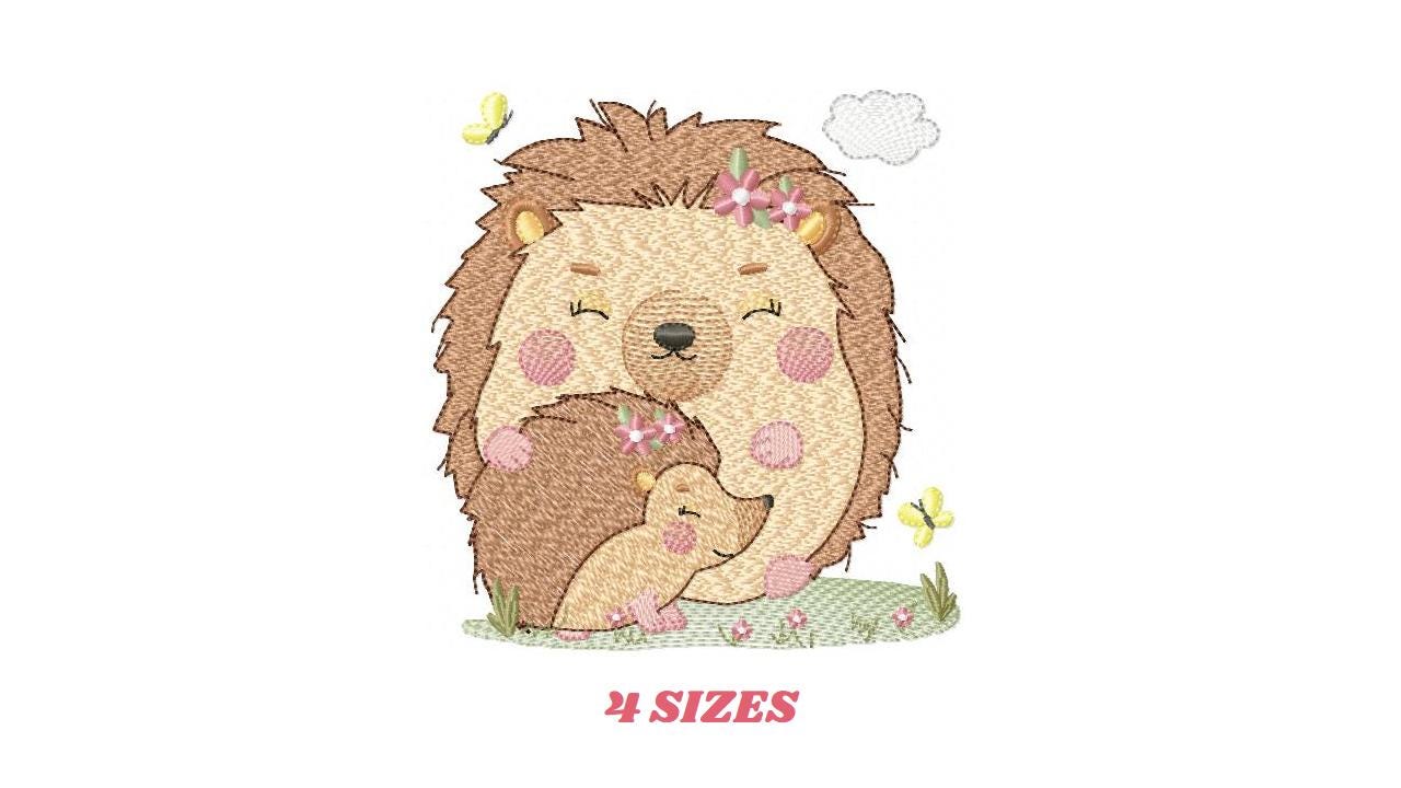 Hedgehog embroidery designs - Woodland Animal machine pattern - Baby Girl Mum and daughter Porcupine file - Instant download pes jef dst hus