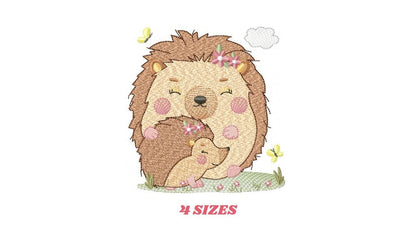 Hedgehog embroidery designs - Woodland Animal machine pattern - Baby Girl Mum and daughter Porcupine file - Instant download pes jef dst hus