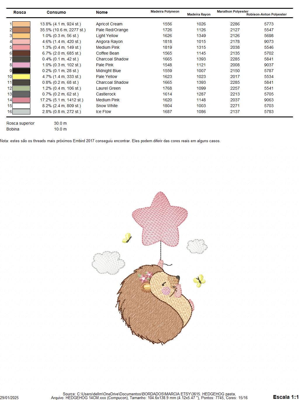 Hedgehog embroidery designs - Woodland Animal machine pattern - Baby Girl Porcupine with star Balloon file - Instant download pes jef dst
