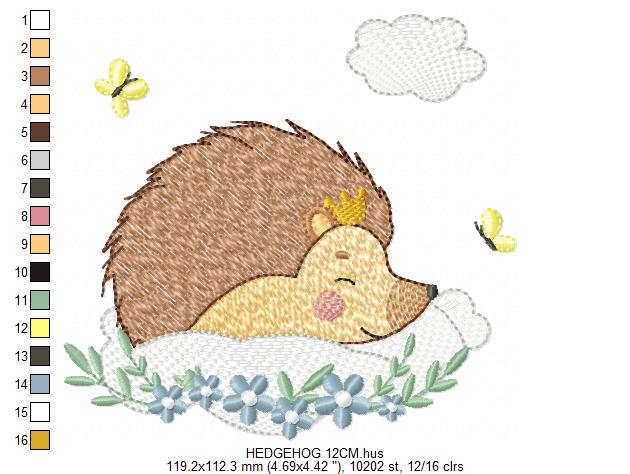 Sleeping Male Hedgehog embroidery designs - Woodland Animal with butterflies machine embroidery pattern - Porcupine file - Instant download
