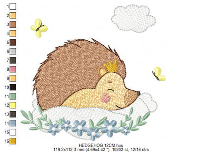 Sleeping Male Hedgehog embroidery designs - Woodland Animal with butterflies machine embroidery pattern - Porcupine file - Instant download
