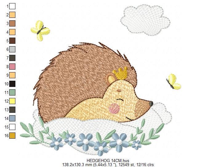 Sleeping Male Hedgehog embroidery designs - Woodland Animal with butterflies machine embroidery pattern - Porcupine file - Instant download
