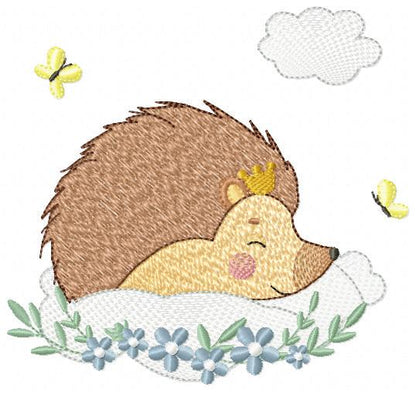 Sleeping Male Hedgehog embroidery designs - Woodland Animal with butterflies machine embroidery pattern - Porcupine file - Instant download