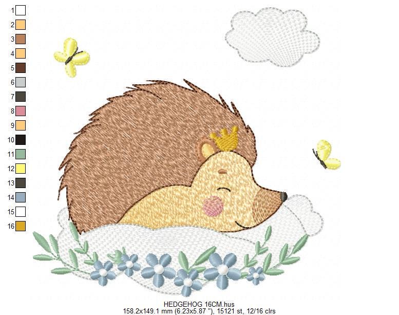 Sleeping Male Hedgehog embroidery designs - Woodland Animal with butterflies machine embroidery pattern - Porcupine file - Instant download