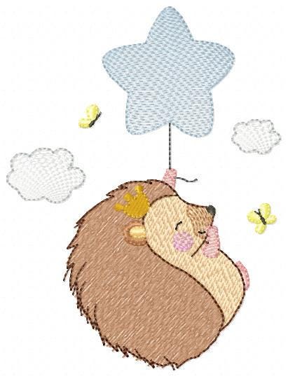 Hedgehog embroidery designs - Woodland Animal machine pattern - Baby Boy Porcupine with star balloon file - Instant download pes jef dst hus