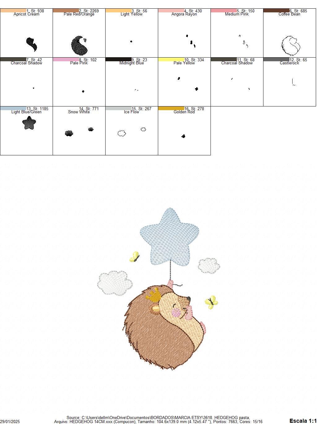 Hedgehog embroidery designs - Woodland Animal machine pattern - Baby Boy Porcupine with star balloon file - Instant download pes jef dst hus