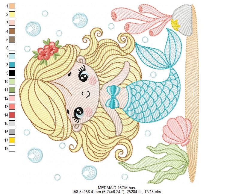 Mermaid embroidery designs - Ocean Sea Princess machine pattern - Mermaid rippled design - Baby Girl file - Instant download pes jef dst hus