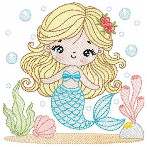 Mermaid embroidery designs - Ocean Sea Princess machine pattern - Mermaid rippled design - Baby Girl file - Instant download pes jef dst hus