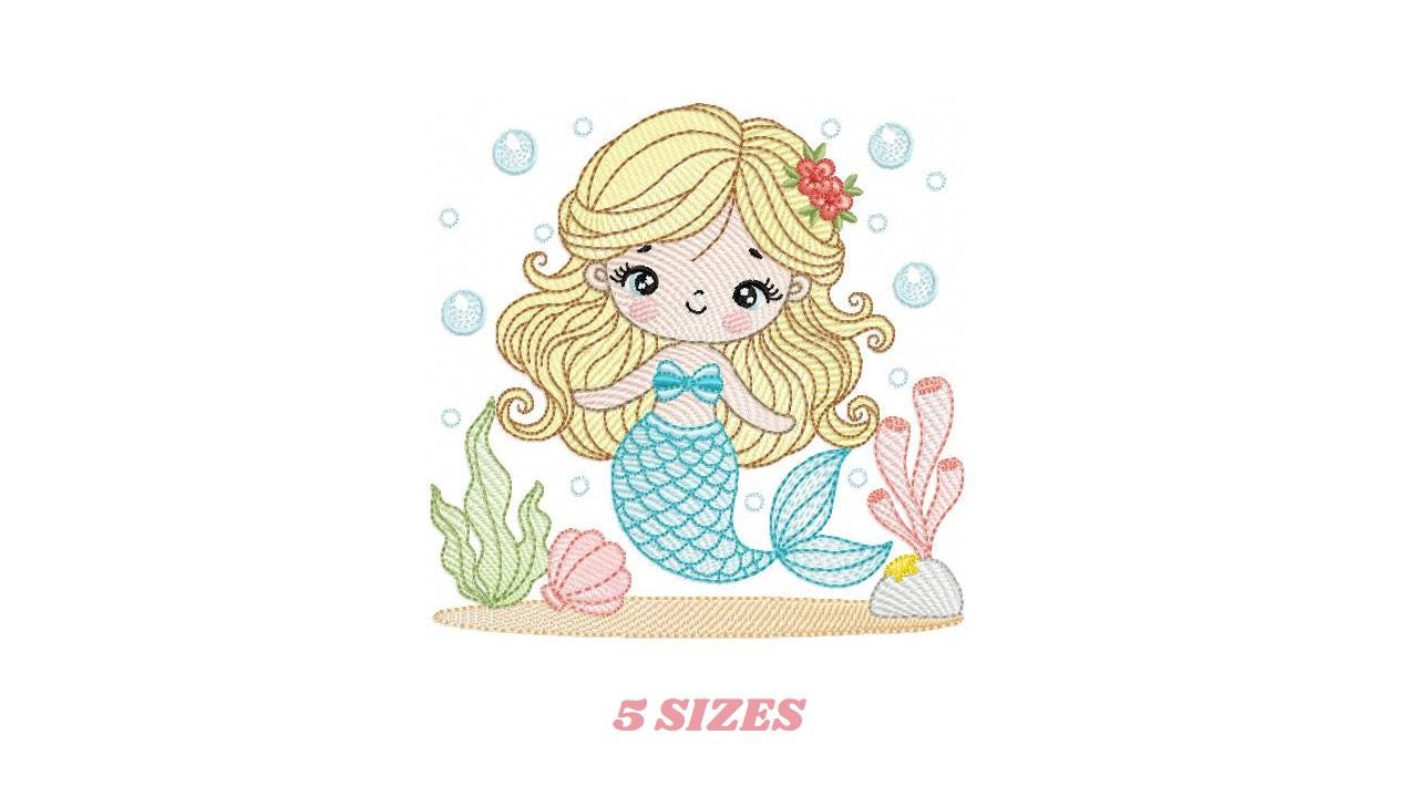 Mermaid embroidery designs - Ocean Sea Princess machine pattern - Mermaid rippled design - Baby Girl file - Instant download pes jef dst hus