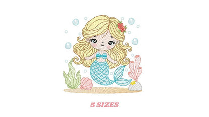 Mermaid embroidery designs - Ocean Sea Princess machine pattern - Mermaid rippled design - Baby Girl file - Instant download pes jef dst hus