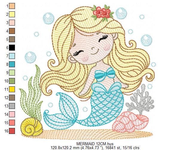Mermaid embroidery designs - Ocean Sea Princess machine embroidery pattern - Mermaid rippled design - Baby Girl file - Instant download pes
