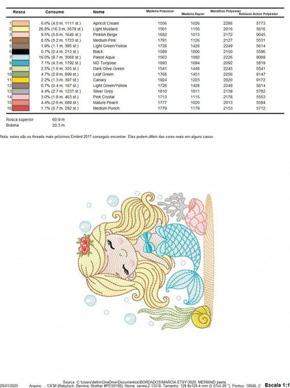 Mermaid embroidery designs - Ocean Sea Princess machine embroidery pattern - Mermaid rippled design - Baby Girl file - Instant download pes