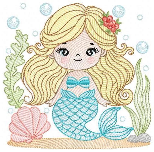 Mermaid embroidery designs - Ocean Sea Princess machine pattern - Mermaid rippled design - Baby Girl file - Instant digital download pes jef
