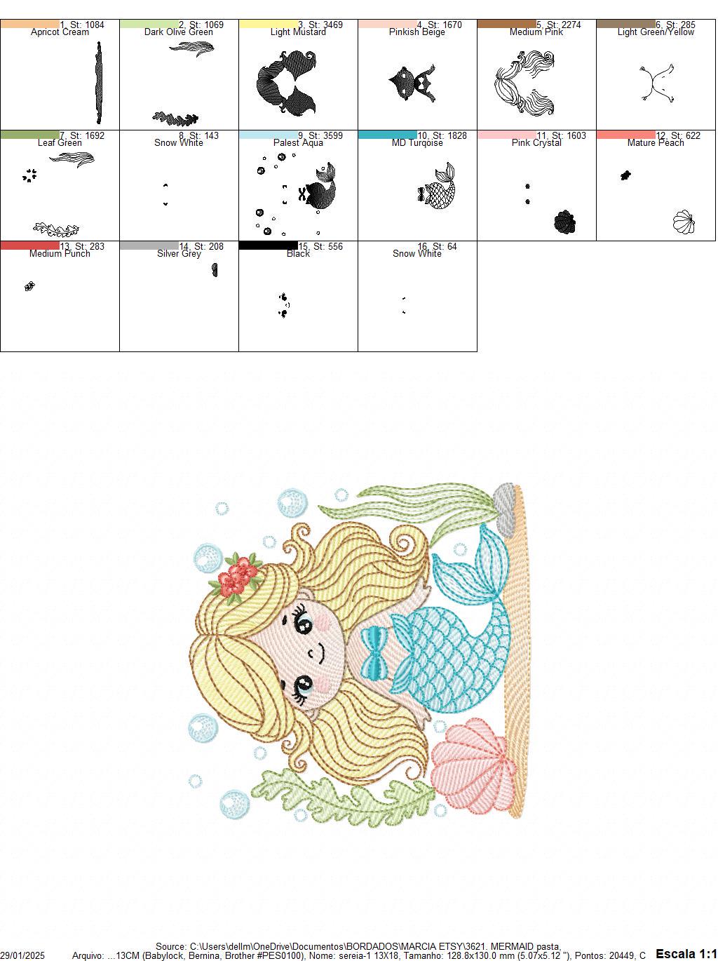 Mermaid embroidery designs - Ocean Sea Princess machine pattern - Mermaid rippled design - Baby Girl file - Instant digital download pes jef