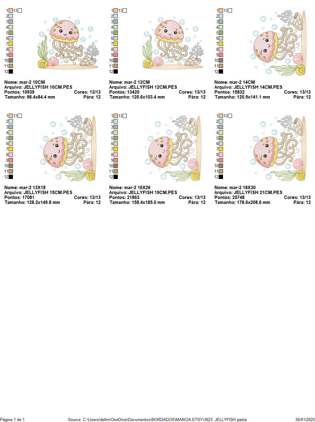 Jellyfish embroidery design - Octopus machine pattern - Ocean Sea animal with shells algae and bubbles file - Instant digital download pes