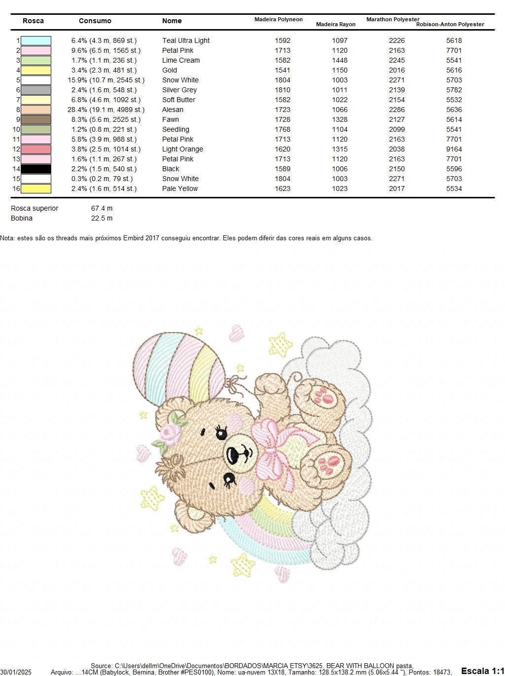Bear with balloons embroidery designs - Teddy bear with rainbow cloud machine embroidery pattern - Baby Birthday Party - Instant download