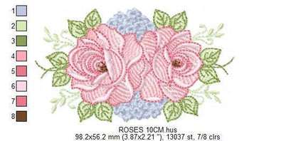 Roses embroidery designs - Kitchen Tea Towel machine embroidery pattern - Red and Blue Flower file - Instant download pes jef dst hus vp3
