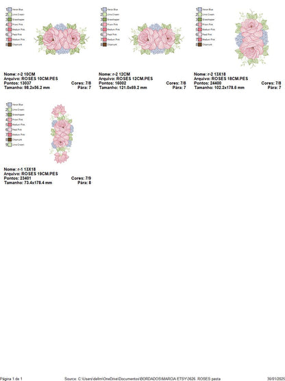 Roses embroidery designs - Kitchen Tea Towel machine embroidery pattern - Red and Blue Flower file - Instant download pes jef dst hus vp3