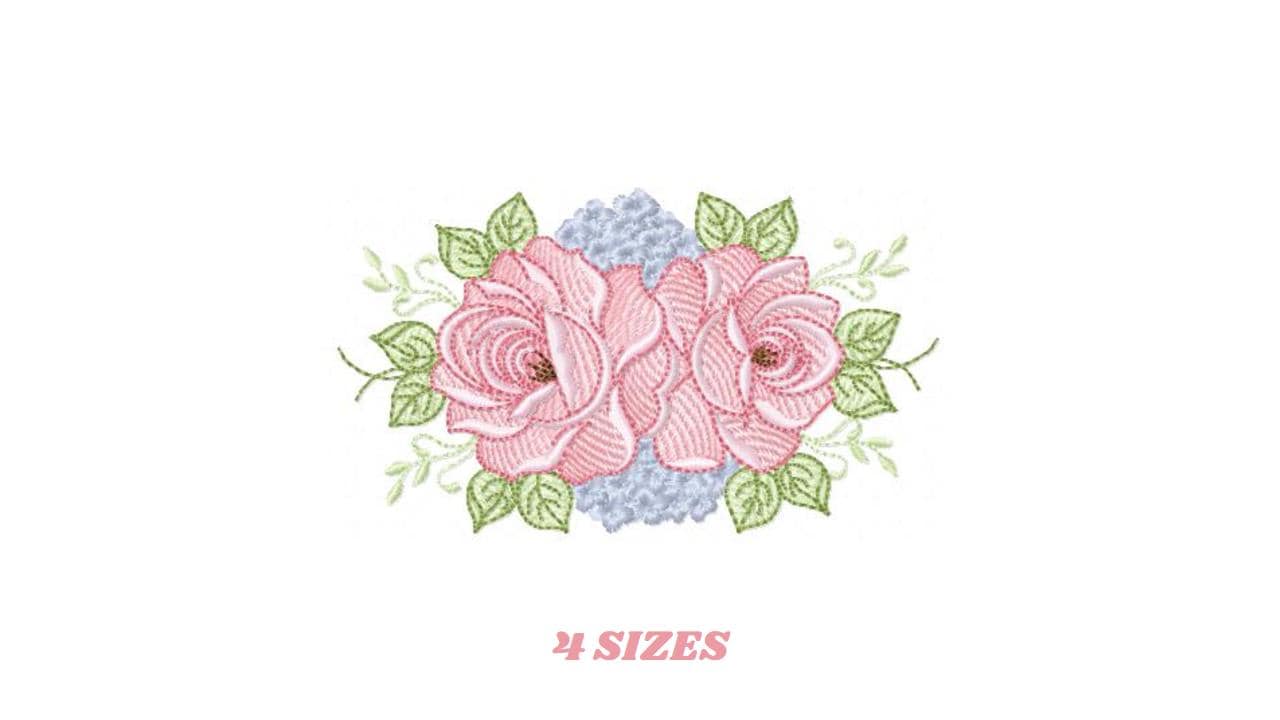 Roses embroidery designs - Kitchen Tea Towel machine embroidery pattern - Red and Blue Flower file - Instant download pes jef dst hus vp3