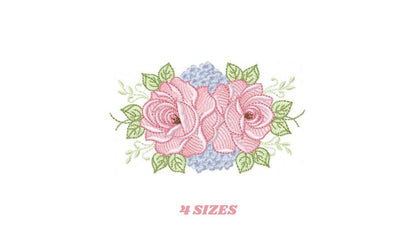 Roses embroidery designs - Kitchen Tea Towel machine embroidery pattern - Red and Blue Flower file - Instant download pes jef dst hus vp3