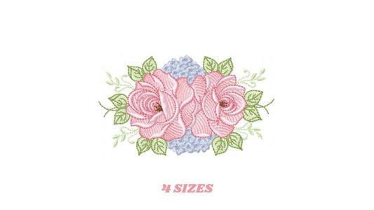 Roses embroidery designs - Kitchen Tea Towel machine embroidery pattern - Red and Blue Flower file - Instant download pes jef dst hus vp3