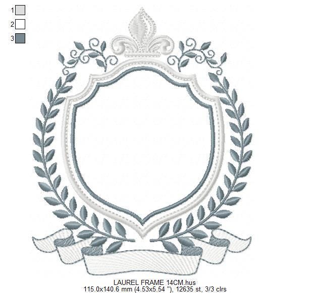 Crown embroidery designs - Laurel frame with banner machine embroidery pattern - Baby Monogram shape file - Instant download pes jef dst hus