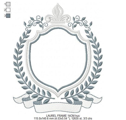 Crown embroidery designs - Laurel frame with banner machine embroidery pattern - Baby Monogram shape file - Instant download pes jef dst hus