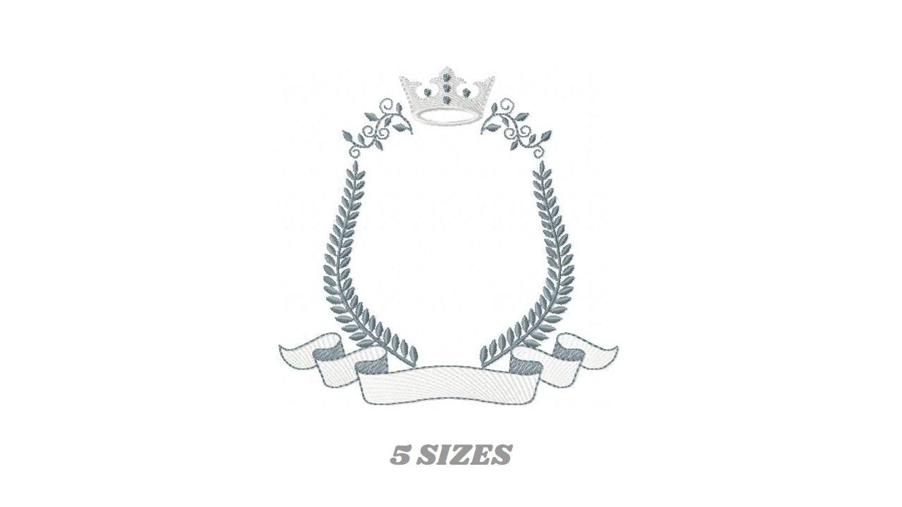 Crown embroidery designs - Laurel frame with banner machine embroidery pattern - Baby Monogram shape file - Instant download pes jef dst hus