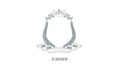 Crown embroidery designs - Laurel frame with banner machine embroidery pattern - Baby Monogram shape file - Instant download pes jef dst hus
