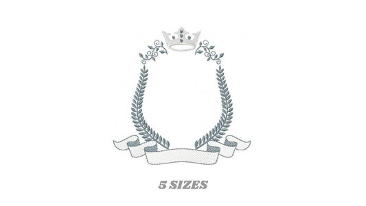 Crown embroidery designs - Laurel frame with banner machine embroidery pattern - Baby Monogram shape file - Instant download pes jef dst hus