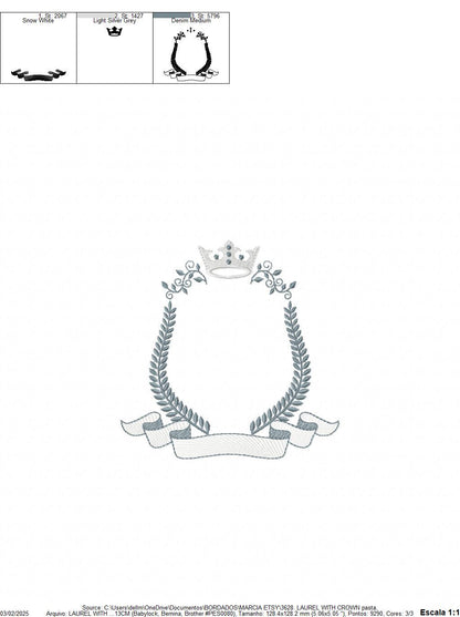 Crown embroidery designs - Laurel frame with banner machine embroidery pattern - Baby Monogram shape file - Instant download pes jef dst hus