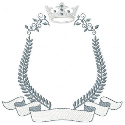 Crown embroidery designs - Laurel frame with banner machine embroidery pattern - Baby Monogram shape file - Instant download pes jef dst hus