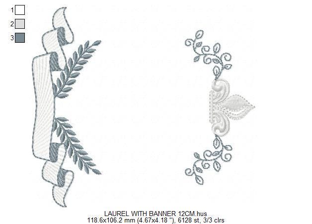 Crown embroidery designs - Laurel frame with banner machine embroidery pattern - Baby Monogram shape file - Instant download pes jef dst hus