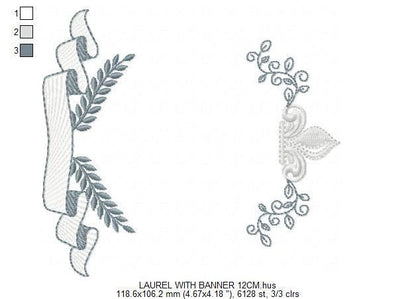 Crown embroidery designs - Laurel frame with banner machine embroidery pattern - Baby Monogram shape file - Instant download pes jef dst hus