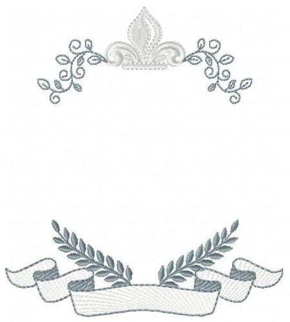 Crown embroidery designs - Laurel frame with banner machine embroidery pattern - Baby Monogram shape file - Instant download pes jef dst hus