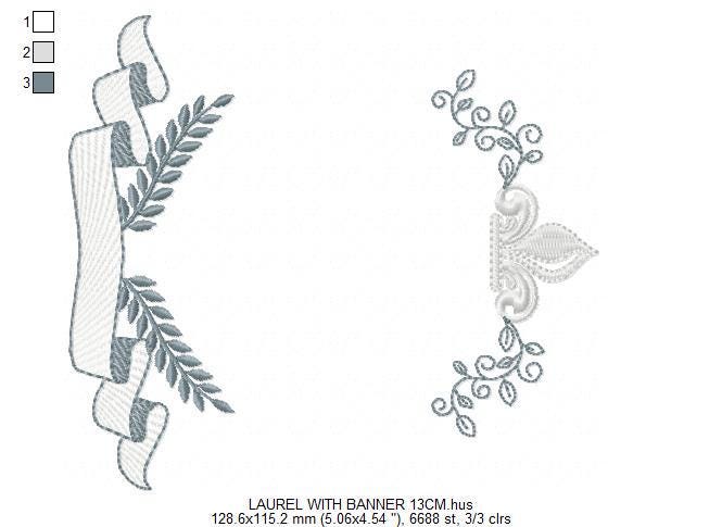 Crown embroidery designs - Laurel frame with banner machine embroidery pattern - Baby Monogram shape file - Instant download pes jef dst hus