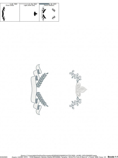 Crown embroidery designs - Laurel frame with banner machine embroidery pattern - Baby Monogram shape file - Instant download pes jef dst hus