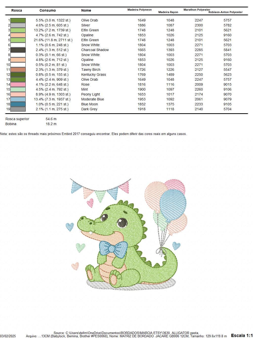 Crocodile with balloons embroidery design - Alligator party balloons machine embroidery pattern - Animal with bow tie - Instant download jef