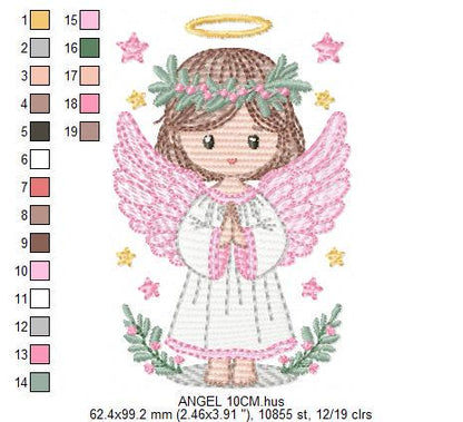 Angel embroidery designs - Angelic Baby girl machine embroidery pattern - Girl with wings and halo embroidery file - instant download pes
