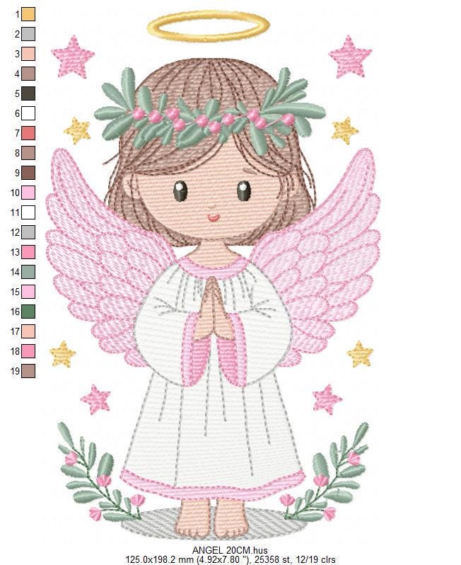 Angel embroidery designs - Angelic Baby girl machine embroidery pattern - Girl with wings and halo embroidery file - instant download pes