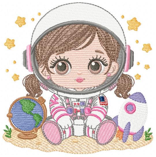 Baby Girl Astronaut embroidery designs - Space Rocket machine embroidery pattern - Rocket Planets file - instant download pes jef dst hus