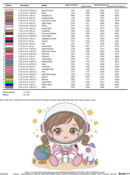 Baby Girl Astronaut embroidery designs - Space Rocket machine embroidery pattern - Rocket Planets file - instant download pes jef dst hus