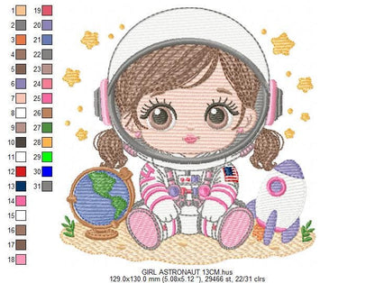 Baby Girl Astronaut embroidery designs - Space Rocket machine embroidery pattern - Rocket Planets file - instant download pes jef dst hus