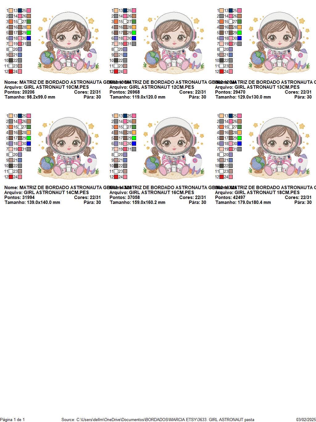 Baby Girl Astronaut embroidery designs - Space Rocket machine embroidery pattern - Rocket Planets file - instant download pes jef dst hus