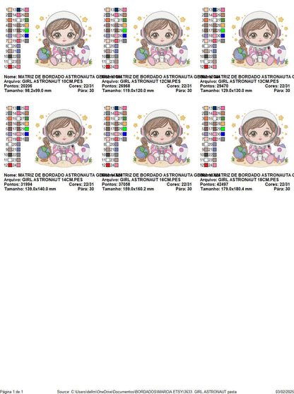 Baby Girl Astronaut embroidery designs - Space Rocket machine embroidery pattern - Rocket Planets file - instant download pes jef dst hus