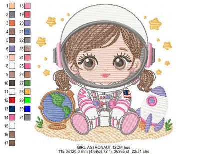 Baby Girl Astronaut embroidery designs - Space Rocket machine embroidery pattern - Rocket Planets file - instant download pes jef dst hus