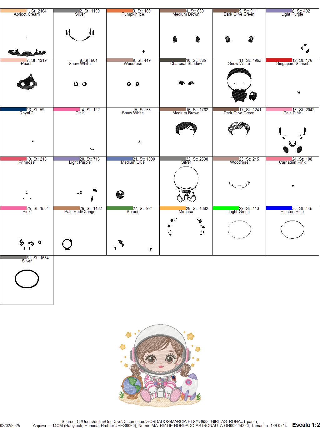 Baby Girl Astronaut embroidery designs - Space Rocket machine embroidery pattern - Rocket Planets file - instant download pes jef dst hus