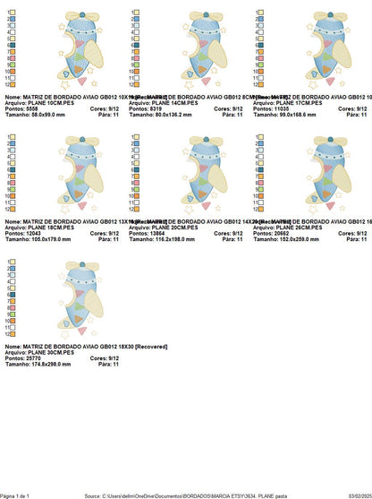 Plane with stars embroidery designs - Colorful Airplane machine embroidery pattern - Vehicle baby boy file - Instant digital download pes